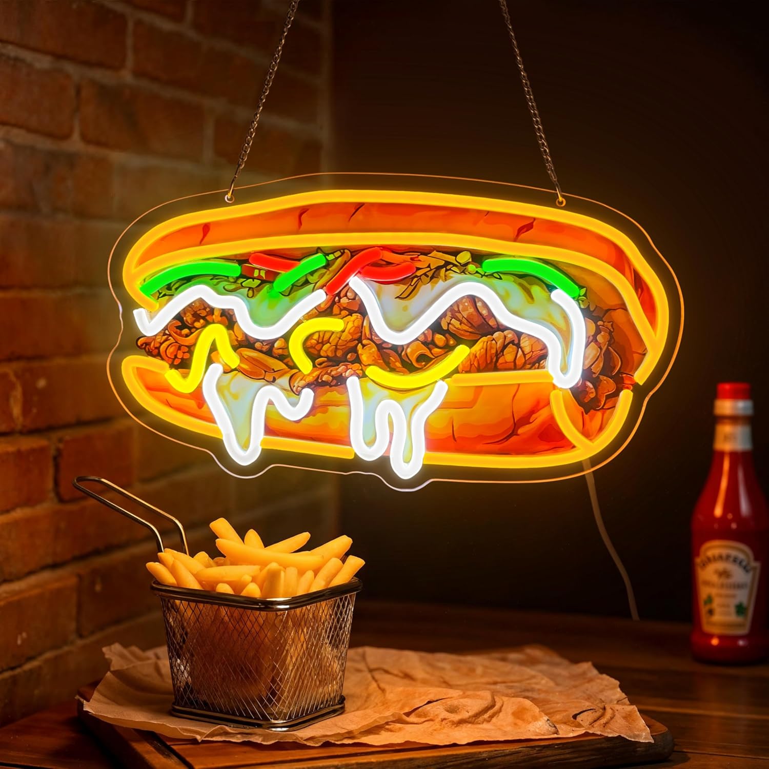 Outdoor Lighting Vendors - Letreiro Neon Philly Cheesesteak com Alimentação